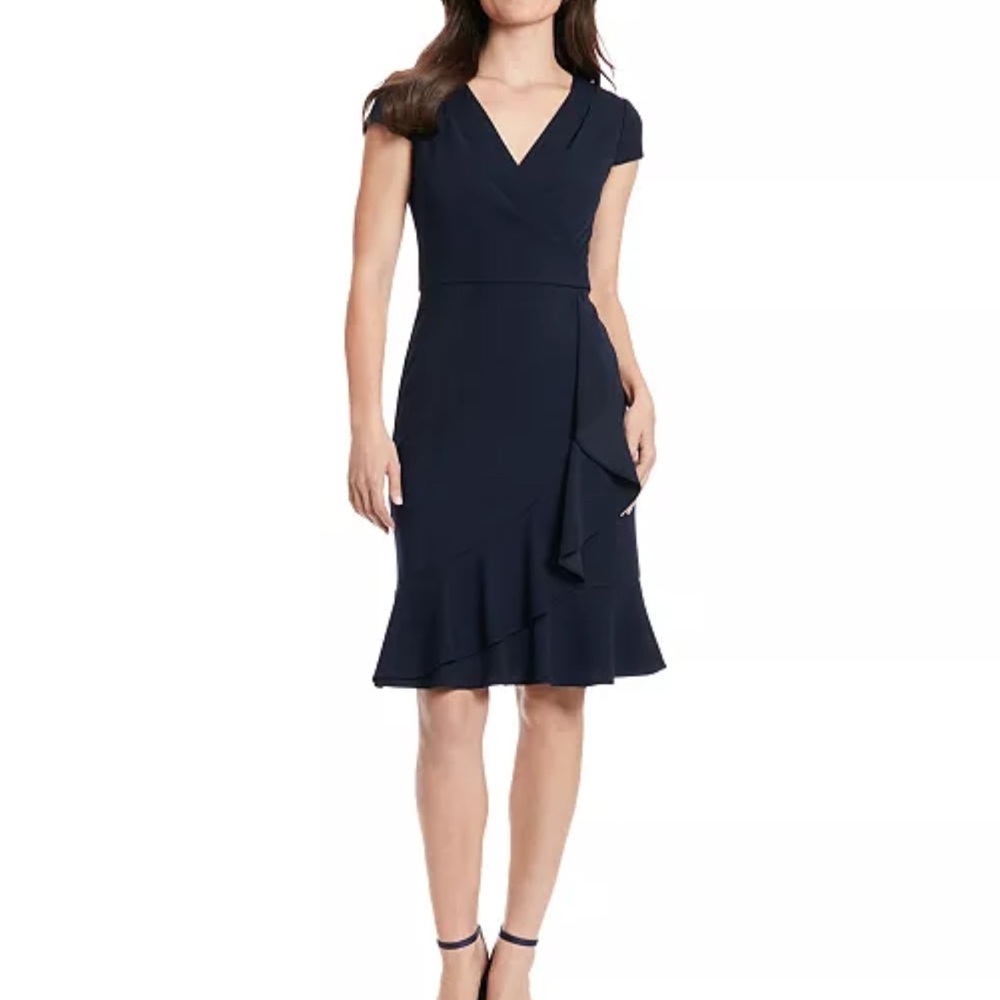 London Times navy Blue faux wrap dress